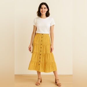 Carole Little Sport Floral Yellow Button-Down Skirt Vintage-Made in the USA.